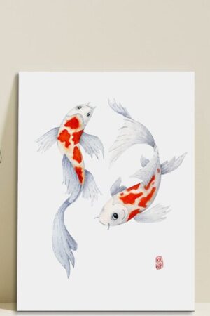 Sumi-e Fine Art Print | beautiful sumi-e inspired Japanese painting: two Koi - signed Fine Art Print on traditional rice paper