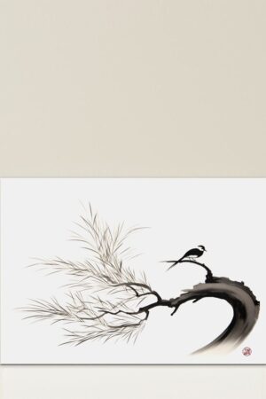 Sumi-e Fine Art Print | beautiful sumi-e inspired Japanese painting: Bird on Branch - signed Fine Art Print on traditional rice paper