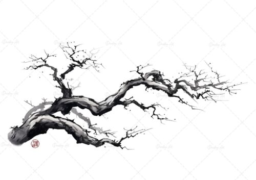 Sumi-e Fine Art Print | beautiful sumi-e inspired Japanese painting: Ancient Tree Branch - signed Fine Art Print on traditional rice paper